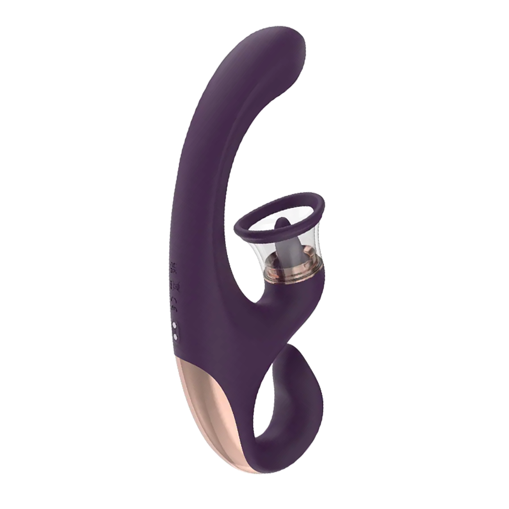 Purple with gold accent triple-mode vibrator on a transparent background