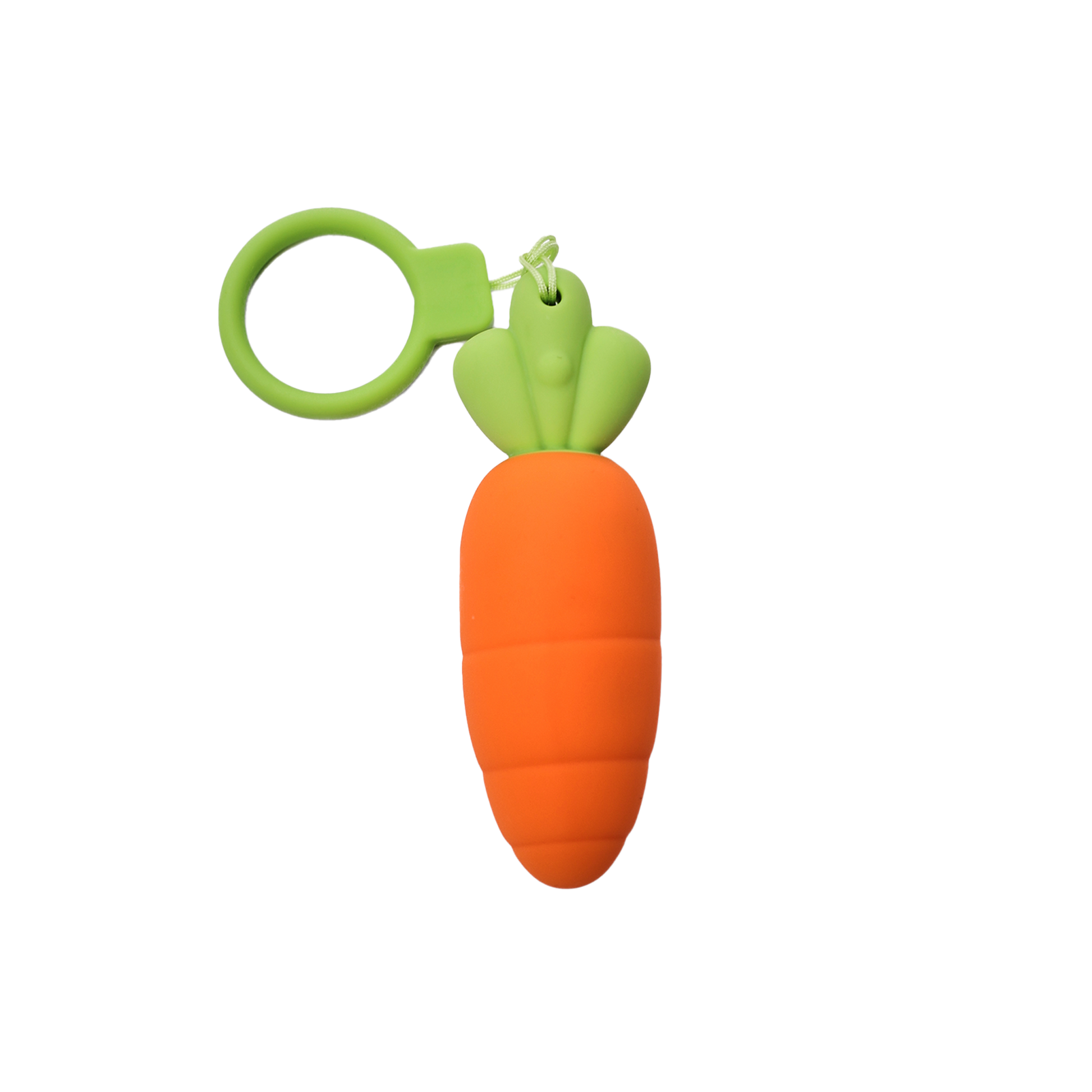 Carrot-shaped bullet vibrator with a green top on a white background